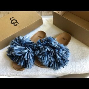 Sold ugg slip on Pom Pom leather sandals NWT 6 1/2